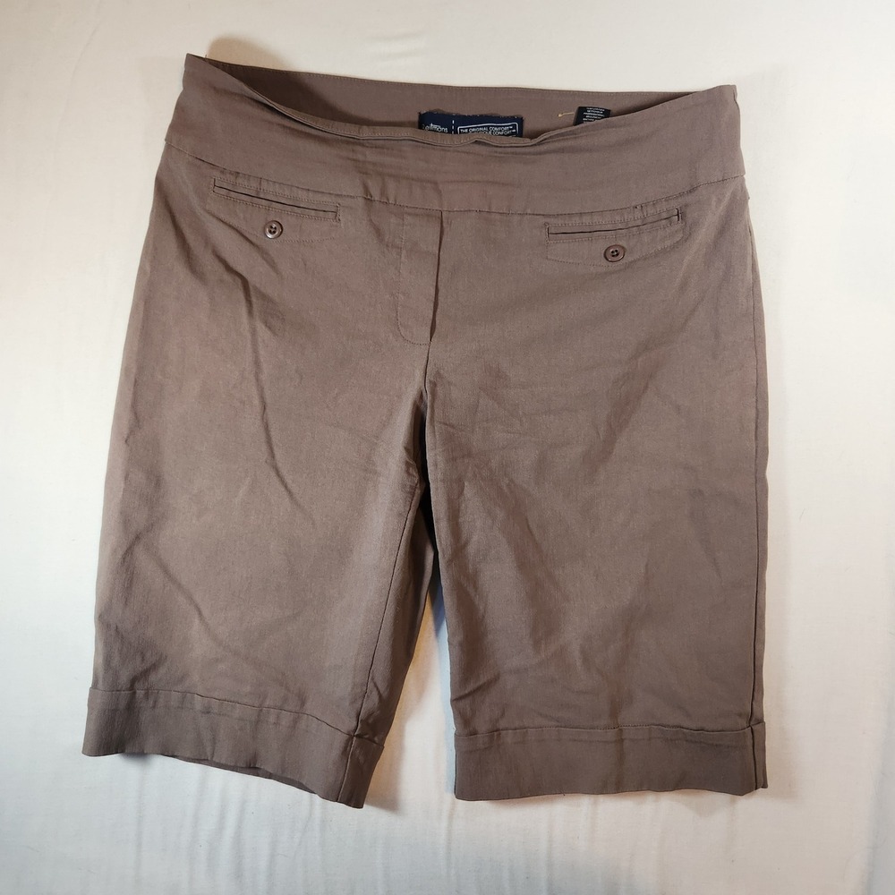 Y2k Reitmans Original Comfort Brown Pull On Bermuda Shorts Womens Size 15 Cuffed